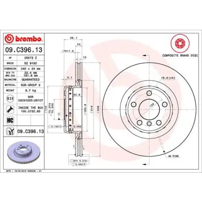 Favorito De Clientes Disco de freno BREMBO 09.C396.13